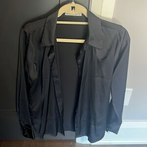 Abercrombie Long-Sleeve Satin Button-Up Shirt - Size S - Black